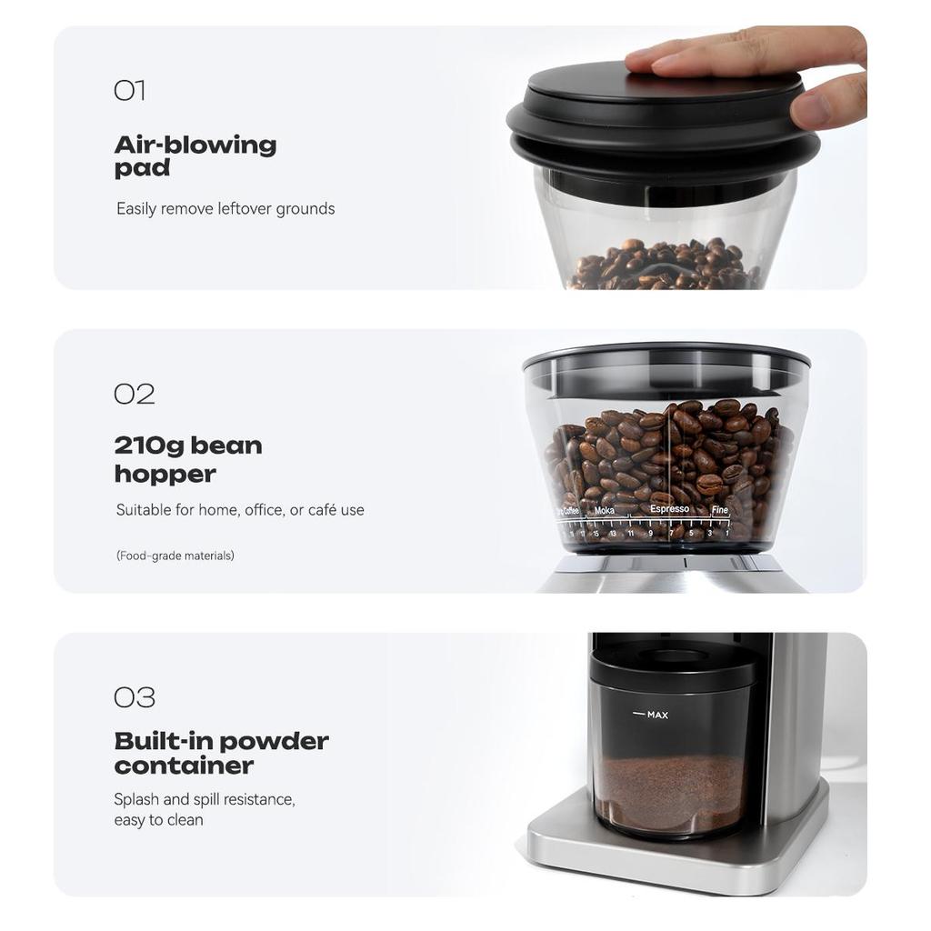 Electric Coffee Grinder Hibrew G3 Plus With 31 Grinding Settings, Smart Touchscreen, Stainless Steel Grinder, Silver