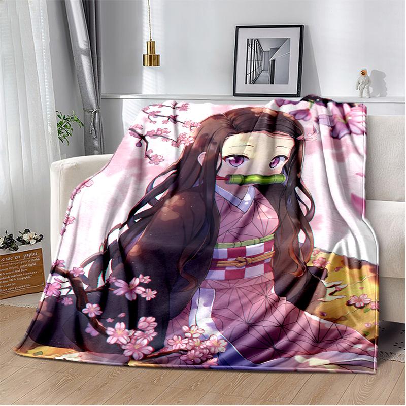 D-Demon Slayer Anime Blanket Sofa Office Nap Cover Blanket Kamado Nezuko Air Conditioning Blanket Soft and Warm