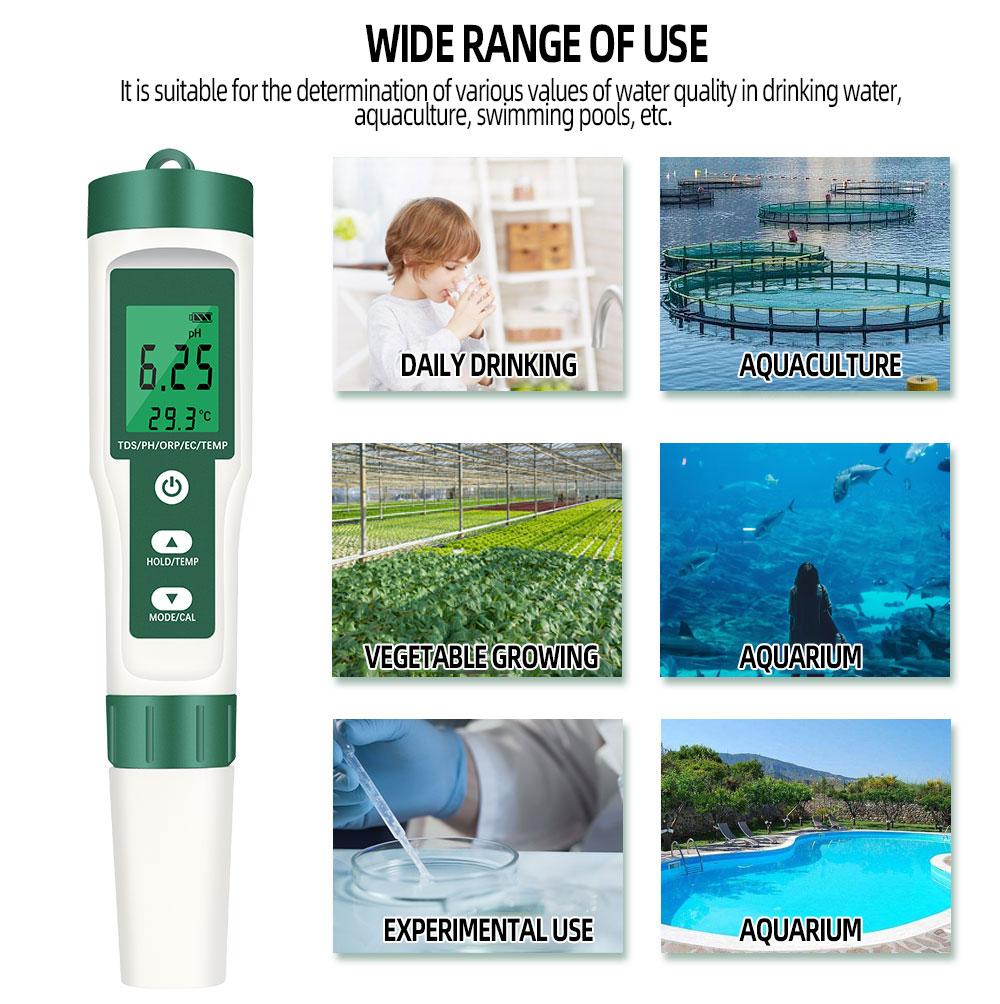 5 In 1 Digital Water Tester Professional PH/TDS/EC/ORP/Temperature Tester Pen Waterproof Multi-Function Meter