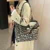 Autumn Casual Fashion Woolen Plaid Shoulder Bag Retro Leopard Print Portable Commuter Canvas Bag Women's Casual Shoulder Bag