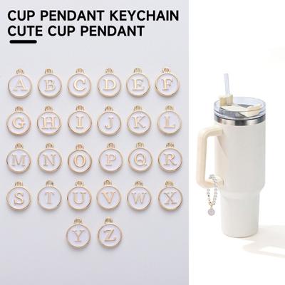 Ciondolo a forma di tazza Personalizzato Charms Perla Imitazione Elegante Nome ID Lettera Manico Portachiavi per Borraccia Borsa