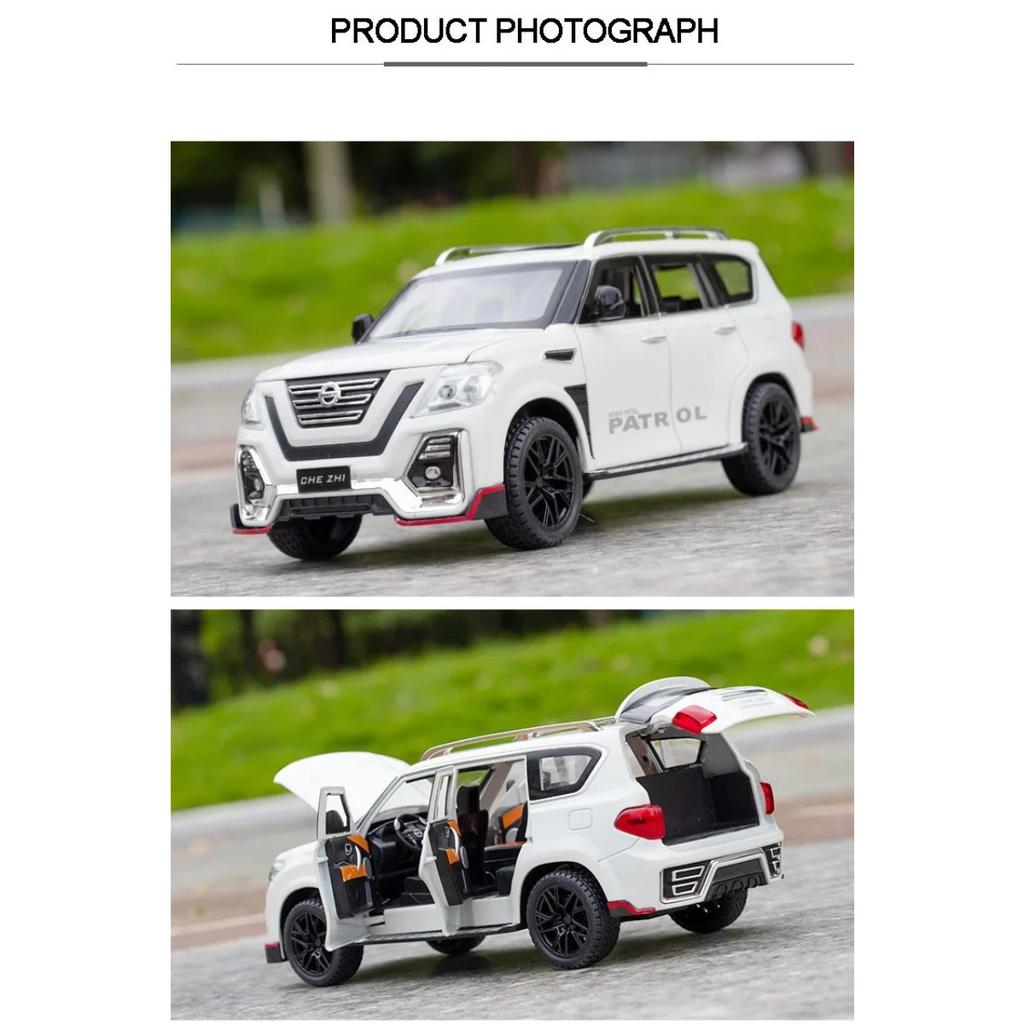 Nissan Patrol, Metall-Druckguss-Geländewagenmodell im Maßstab 1:24, Spielzeug für Jungen, Legierungsmodell mit Sportpaket, 6 Türen zum Öffnen, A303