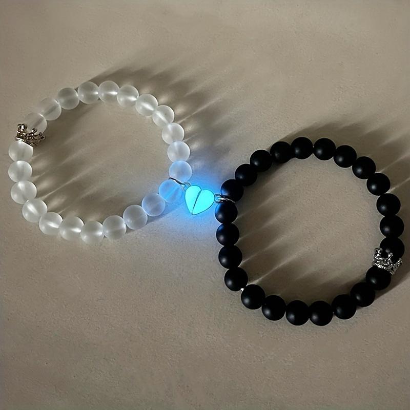 Fashionable and Minimalist 2-piece Set of Glass Bead Bracelets, Couple Night Light Bracelet Accessories