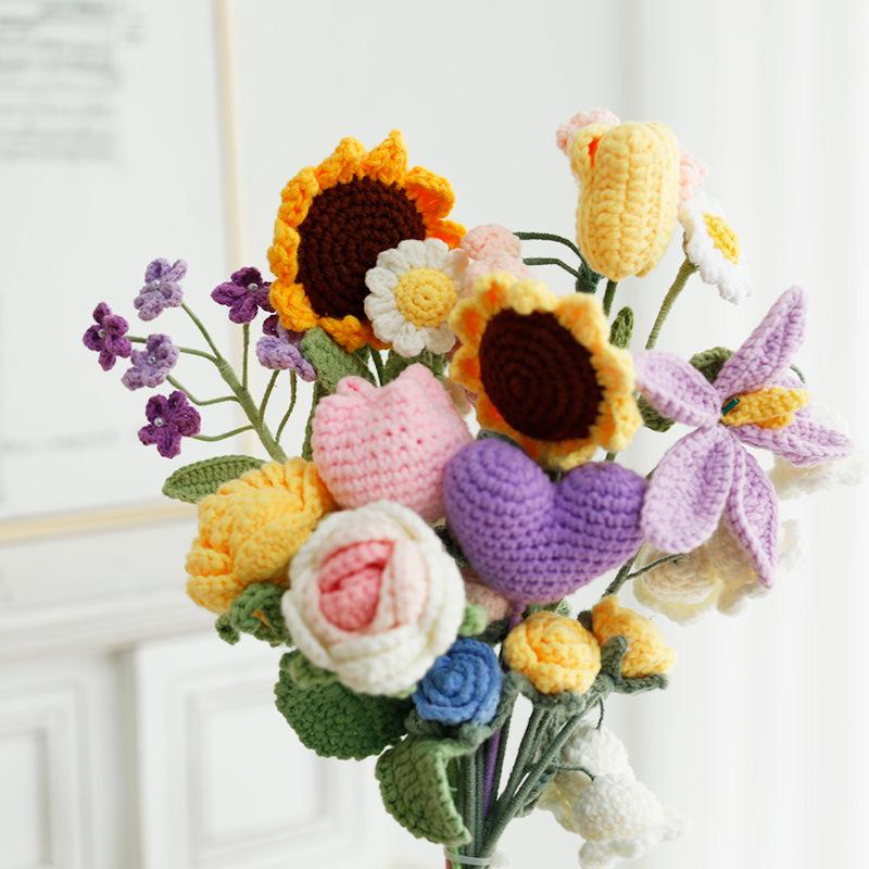 Girasol Crochet Ramo Flor de Hilo - Regalo Hecho a Mano para el Día del Maestro