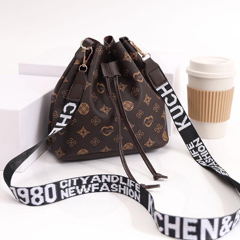 Wide Shoulder Strap Commuting Bag Trendy Shoulder Bag Women s Drawstring Bucket Bag Fashionable New Letter