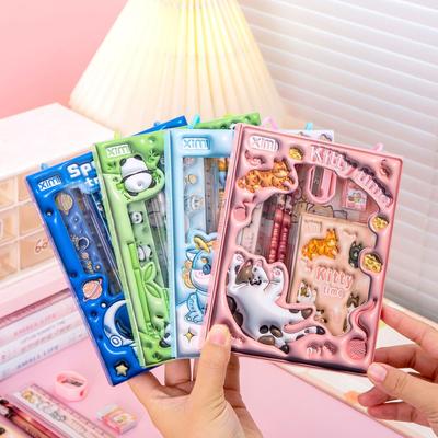6 Sets Of Cute Stationery And Study Supplies , Including Pencils , Pencil Sharpeners , Erasers , Ruler , And Notebooks