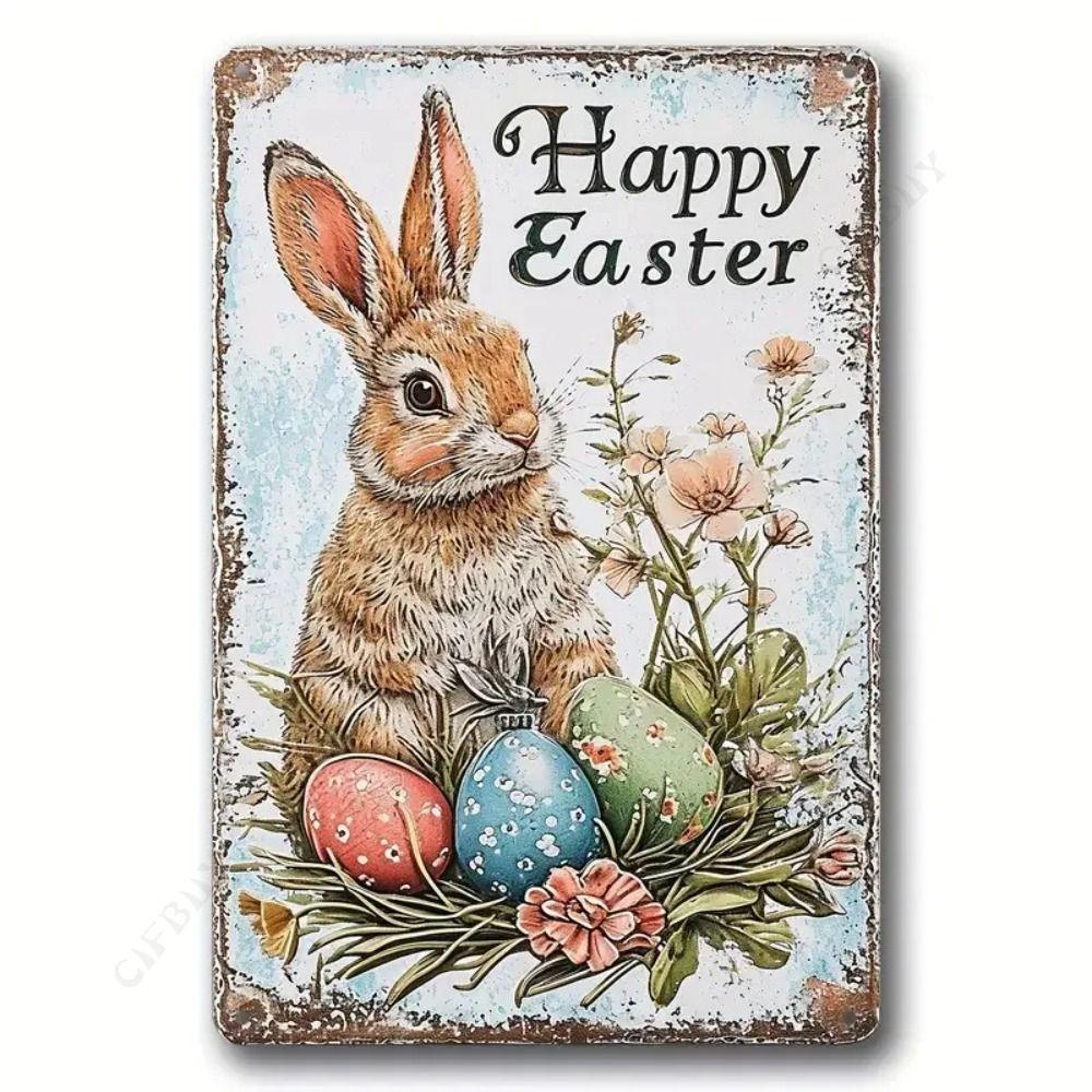 

Милый металлический постер с пасхальным кроликом, весенний декор 20x30см