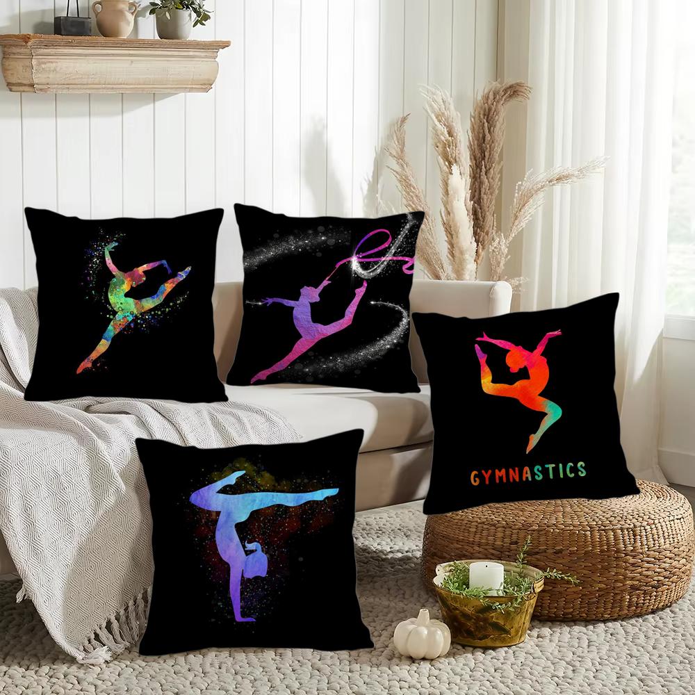 Gymnastics Water Color Cushion Cover Short Plush DoubleSided Printing Home Machine Washable In Warm Winter Pillow Cover