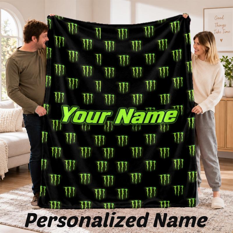 Monster Energy Personalizovaná flanelová deka Vlastní jméno Text Měkká přehozová deka Domácí dekorace