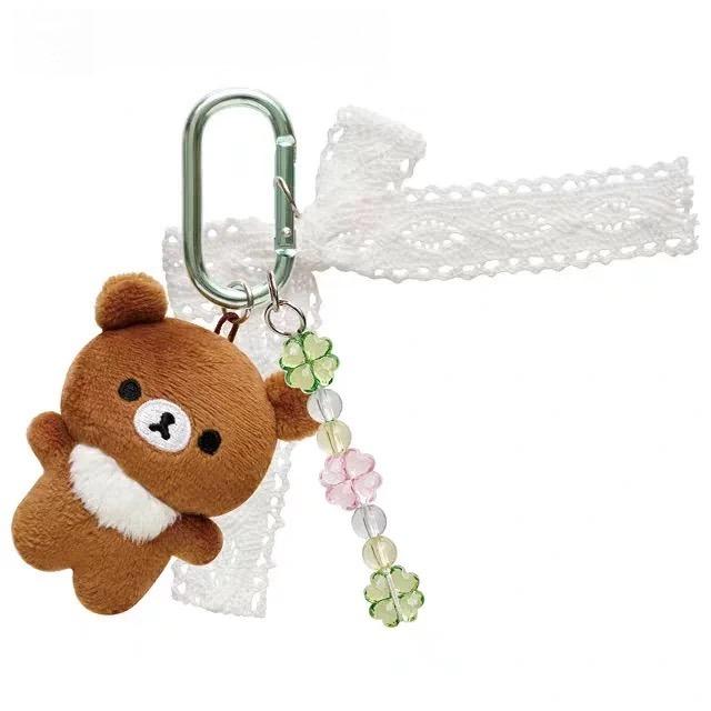 Kawaii Rilakkuma Bear Four Leaf Clover Lying Plush Keychain Lucky Lovely Chairoikoguma Bear Stuffed Doll Plush Hanging Ornament