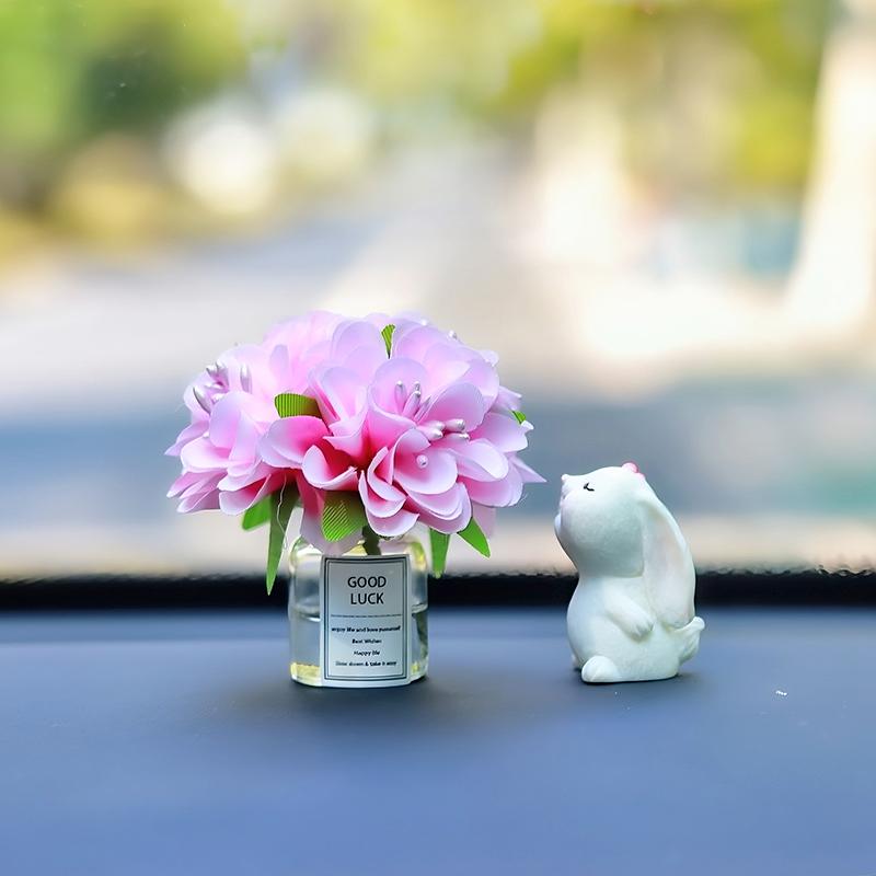 Cute Rose Flower Vase and Rabbit Car Interior Decoration Ornaments Auto Center Console Decoration Gadgets For Car Accessories