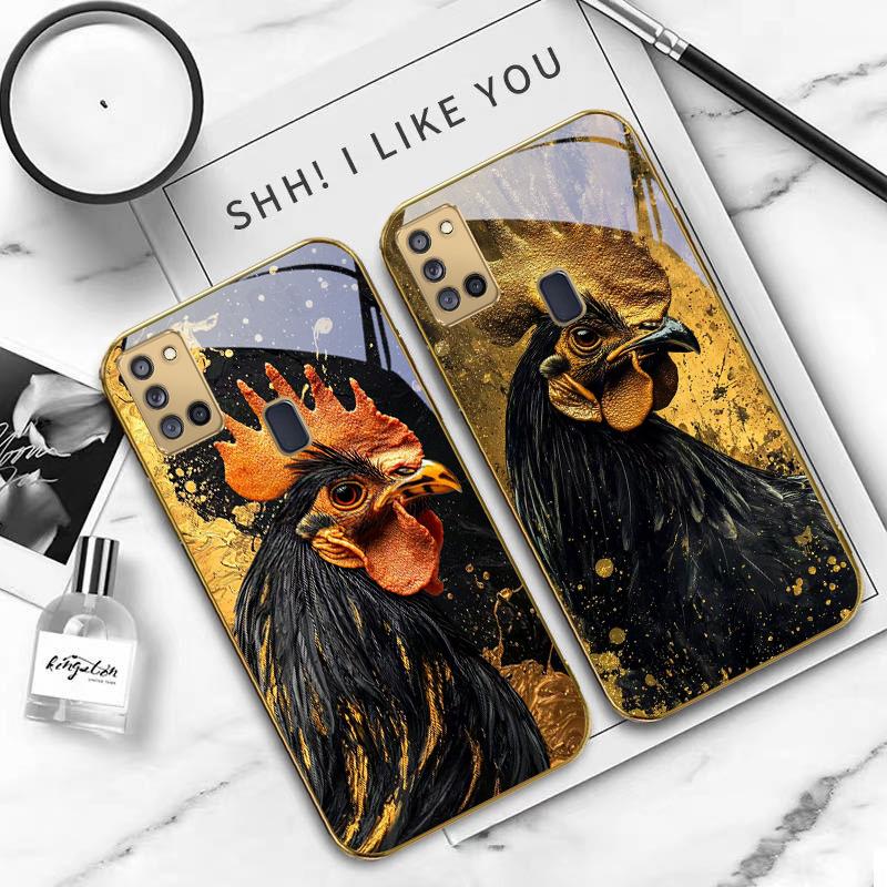 Brave Golden Rooster For Samsung A 31 32 A33 A34 35 14 A15 13 A16 25 26 50 52 53 54 55 56 70 71 72 73 Golden glass phone case