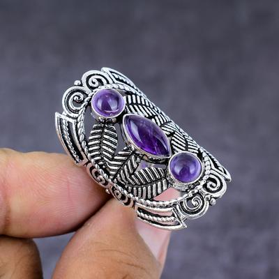 Natural Sage Amethyst Gemstone Handmade 925 Sterling Silver Ring Size 6.5 G7c09