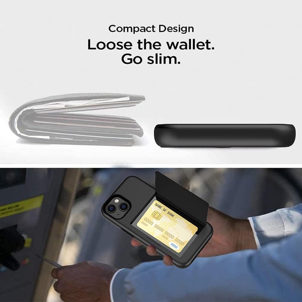 for iPhone 13 Mini Case with Card Holder,Credit Card Slot Protective Wallet Case - Grey