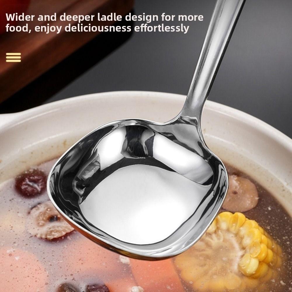 Non-Slip Hot Pot Spoon Square Long Handle Colander Kitchen Tool Soup Ladle  Hot Pot Gravy