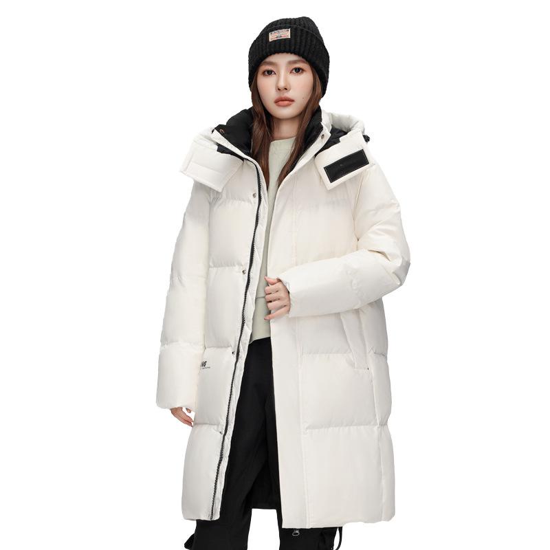Unisex Mid-Length Hooded Down Jacket, 90% White Duck Down, Thickened for 2025 Winter, Trendy Couple's Warm Outerwear with Cold Protection.
