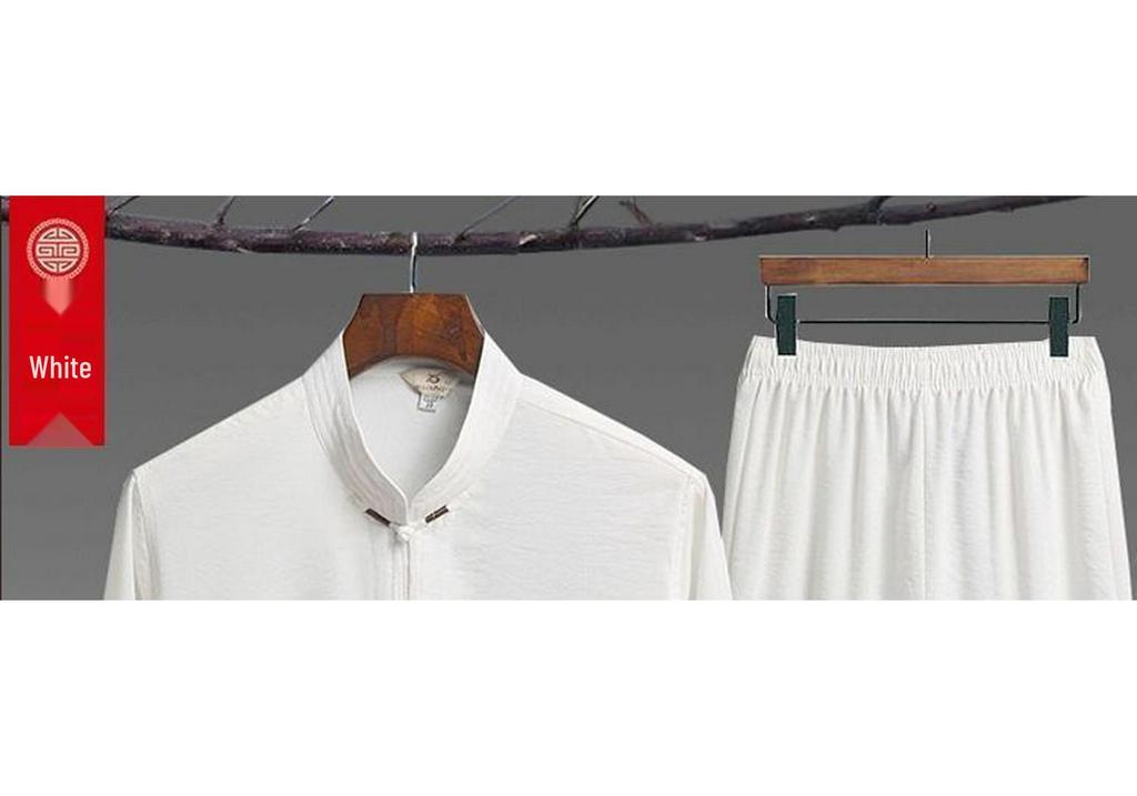 Men's Tang Suit Ice Silk Set - Long-Sleeve Chinese Tai Chi Hanfu for Spring/Summer