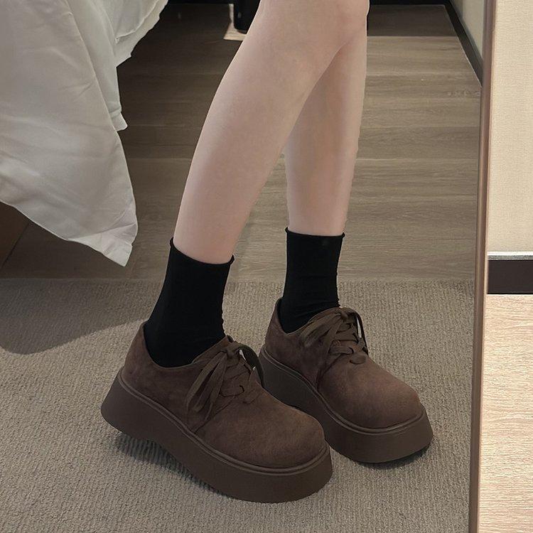 New autumn fashion retro shoes small height increase muffin round head lace-up platform single shoes