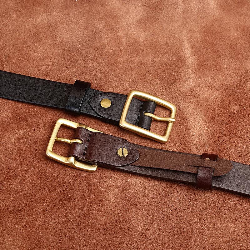 Belt Women's Minimalist Fashion All-Match Brass Pin Buckle Glossy Leather Pure Cowhide Casual Denim Belt