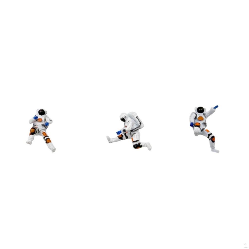3 Pieces 1:64 Astronaut Figures DIY Scene Painted Space Desktop Decor Mini Figurines
