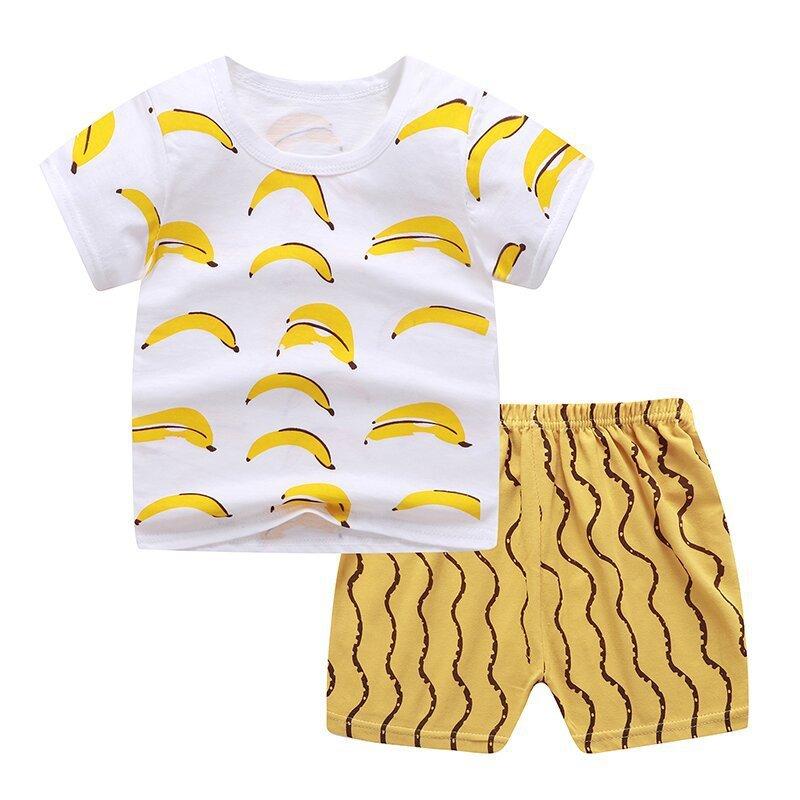 Set Estivo in Cotone per Bambini con T-shirt a Maniche Corte e Pantaloncini con Stampe Animali per Bambini