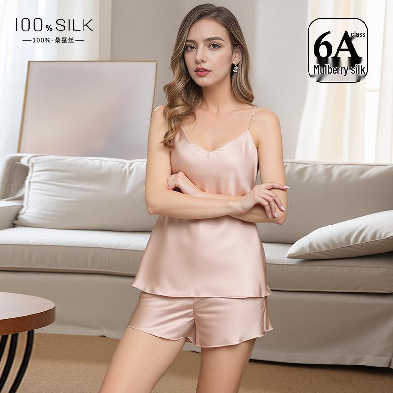Women's Summer 100% Mulberry Silk Camisole and Shorts Pajama Set
