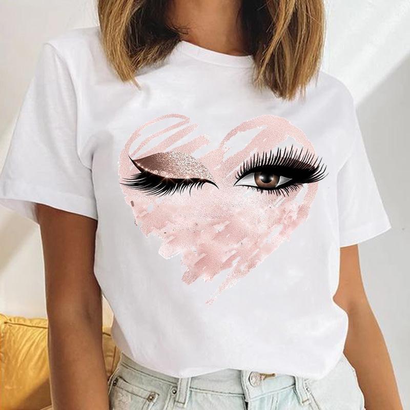 90s Tee Top Summer Women Trend Style Lashes Trend Print Fashion T-shirt Female Clothing Casual Short Sleeve Lady Graphic T-shirt