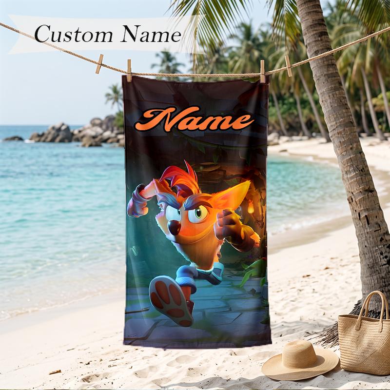 Crash Bandicoot  Custom Name Printed Beach Towel Personalized Soft Towel For Swimming Beach Travel