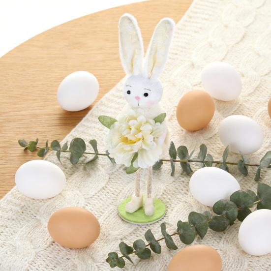 Easter Standing Bunny Doll Cute Fabric Rabbit Figurine with Artificial Flower for Spring Home Shelf Table Decor