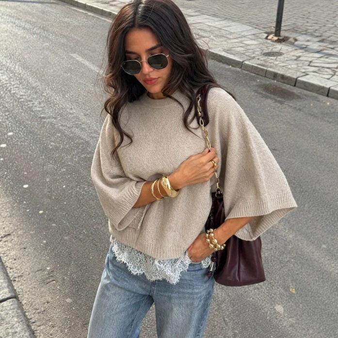 Damen Pullover, Einfarbige, Lockere Passform