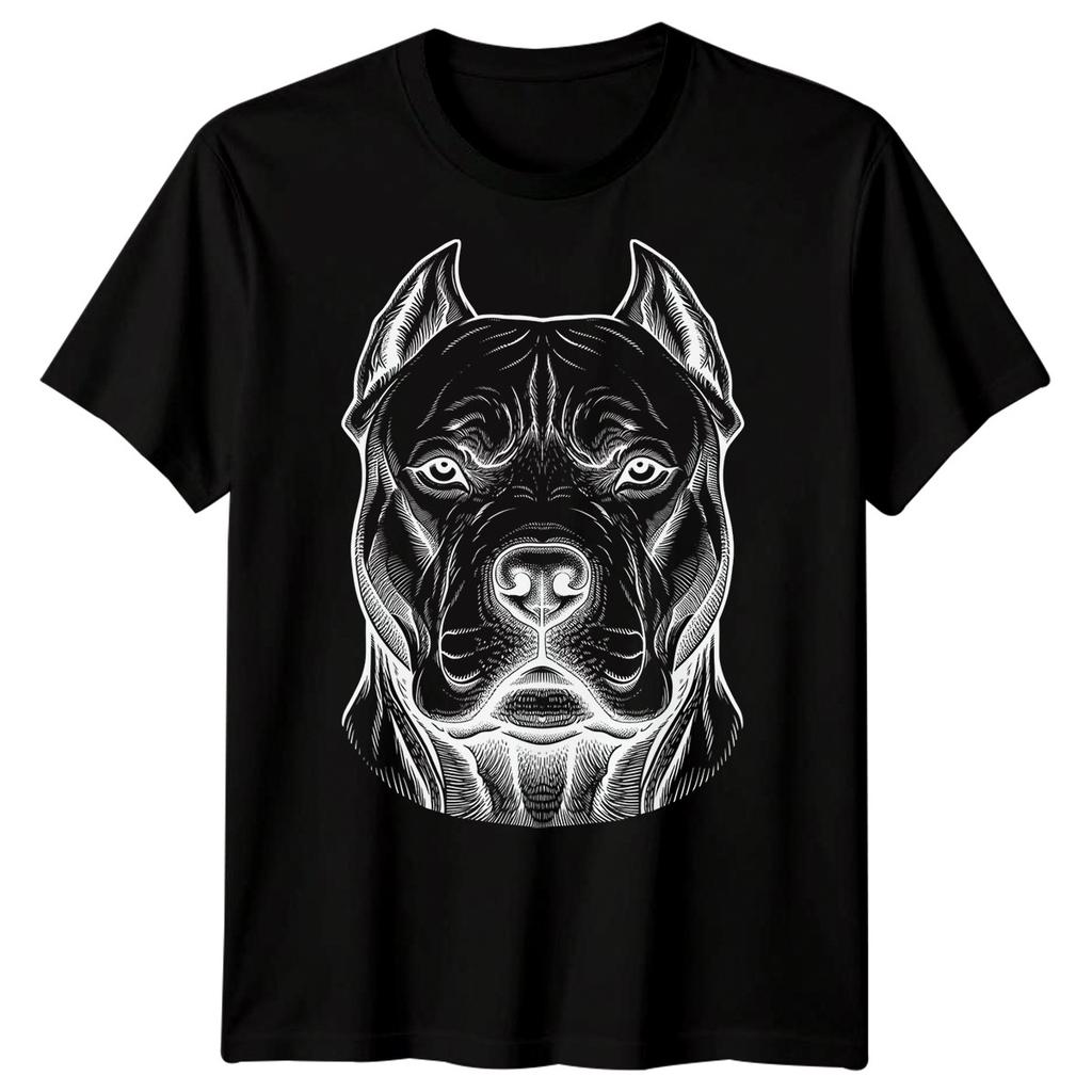 Pitbull Dog Animals Unisexs TShirt Engraving Style Graphic Tee