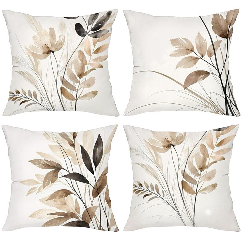 Floral Leaf Patterned Cushions For Modern Home Decor Polyester Pillowcase, Sofa Decorative Cushion Cov Headboard Pillow