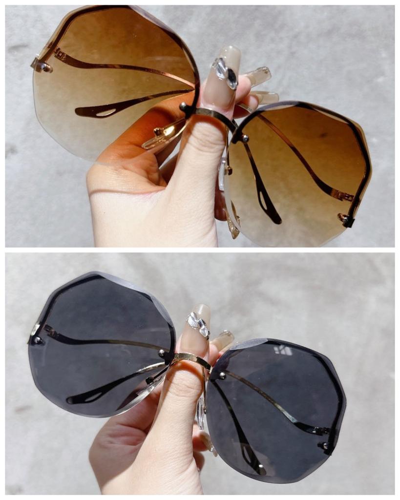 2pc Sunglasses For Women Fashion Rimless Beach Gradient Sunglass Lady Retro Summer Shades UV400 Eyeglasses