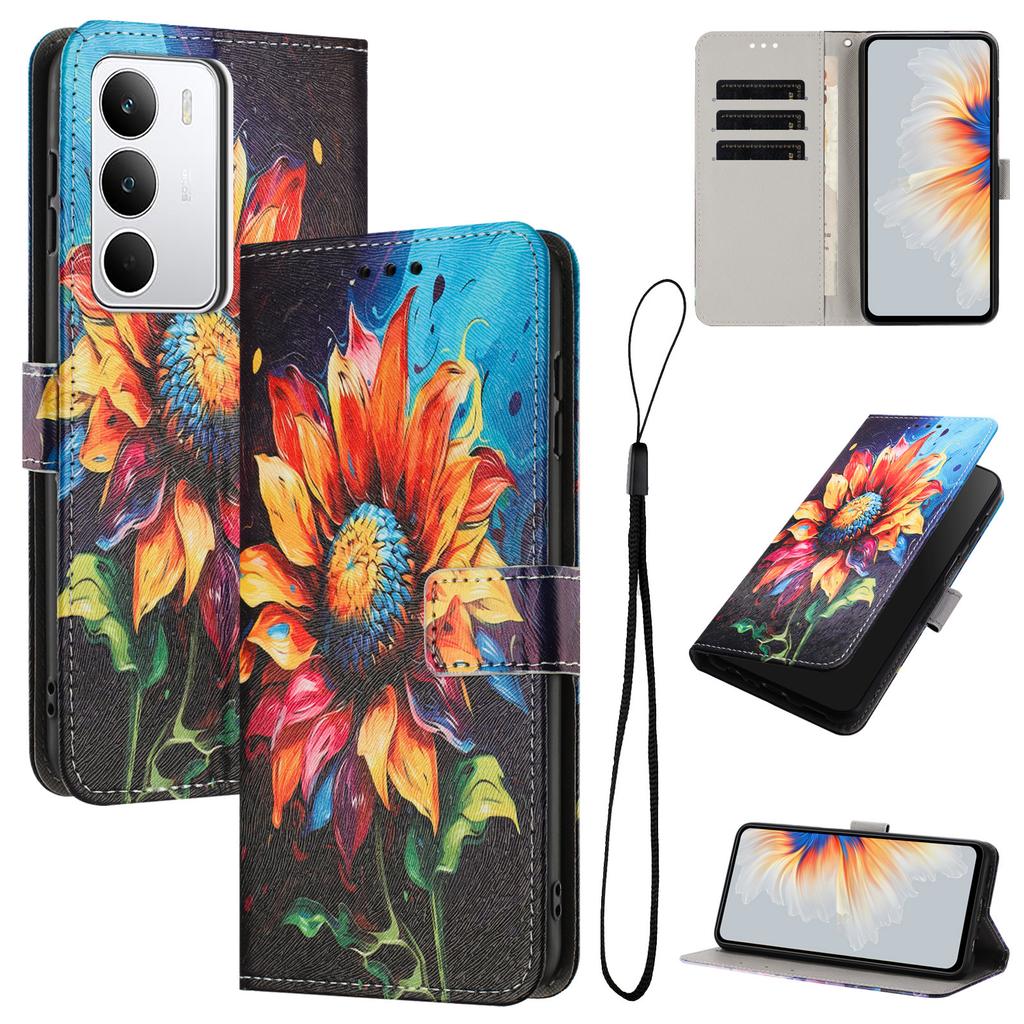 For Realme C71 4G Wallet Case Pattern Printing PU Leather Phone Cover with Lanyard