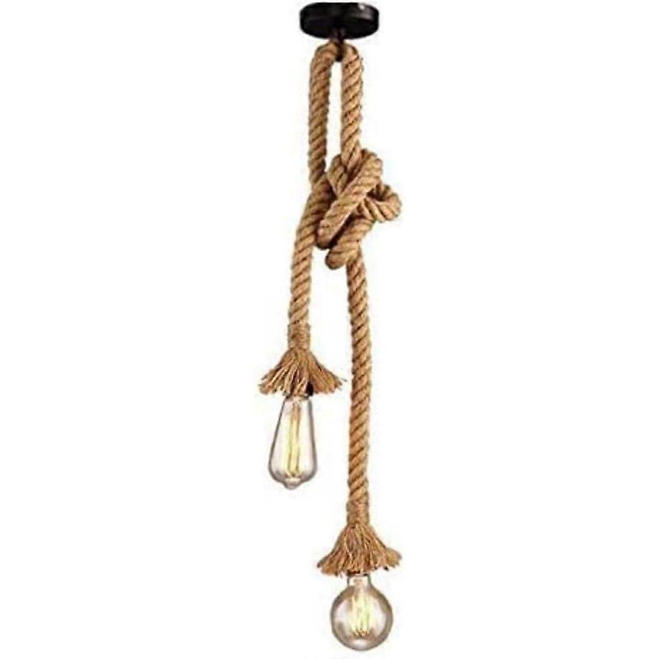 Dww-E27 Double Head Hemp Rope Vintage Hanging Pendant Light, Industrial Retro Country Style Ceiling Light Perfect for Dining Room Restaurant Bar Cafe
