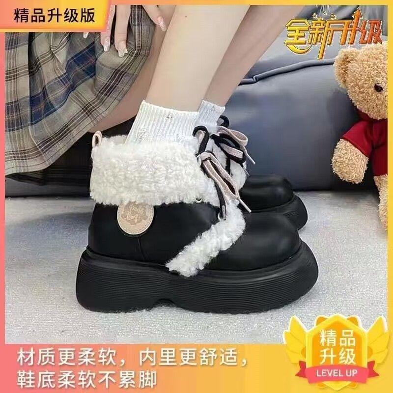 Fleece warm snow boots women s thick-soled heightening white Martin boots cute short boots women 35