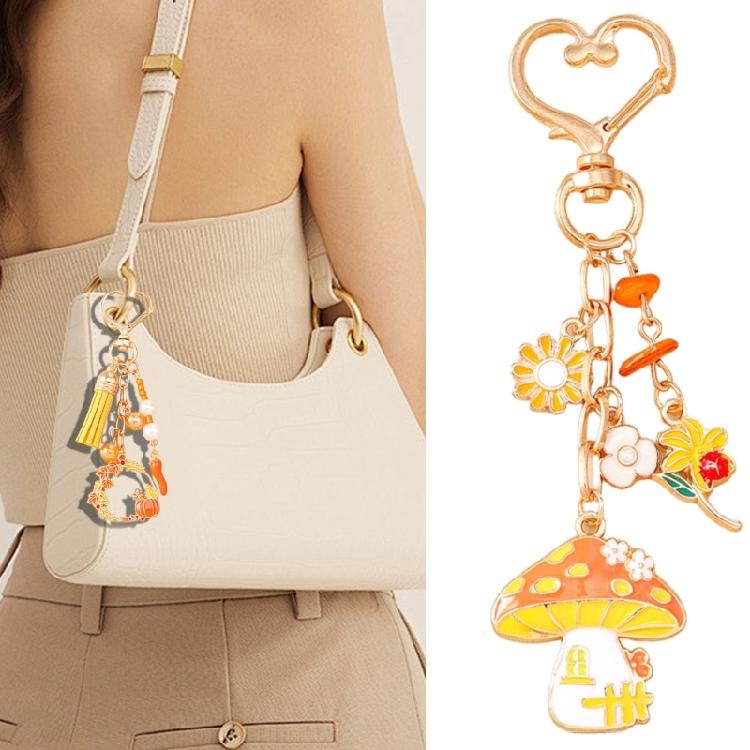 Playful Mushroom Pumpkin Keyring Decorative Beaded Accent Key Organiser Thanksgiving Theme Keychain For Purse Keys