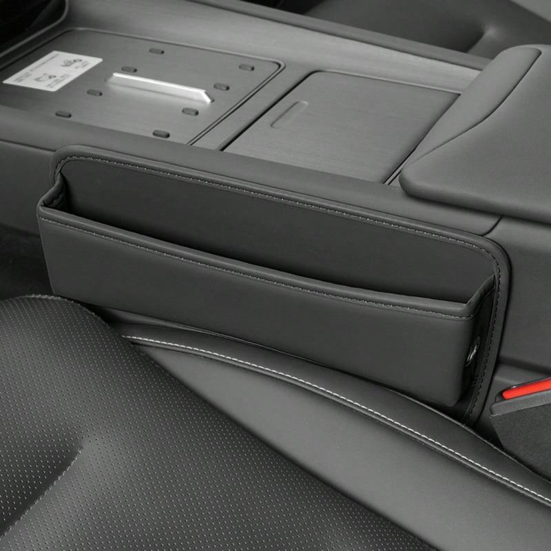 1pc Black Leather Car Seat Gap Organizer