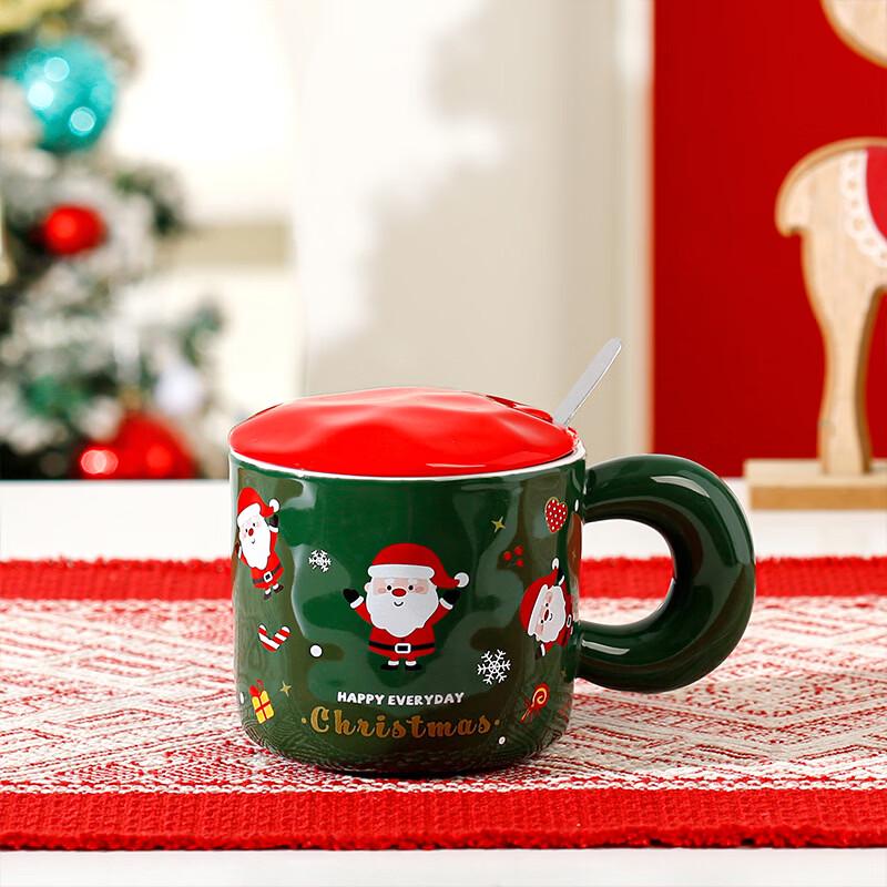 Santa Claus Glass Mug with Lid and Spoon