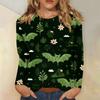 Women's Long-sleeved Loose-necked Halloween Print Casual Top, Suitable for Holiday Parties
