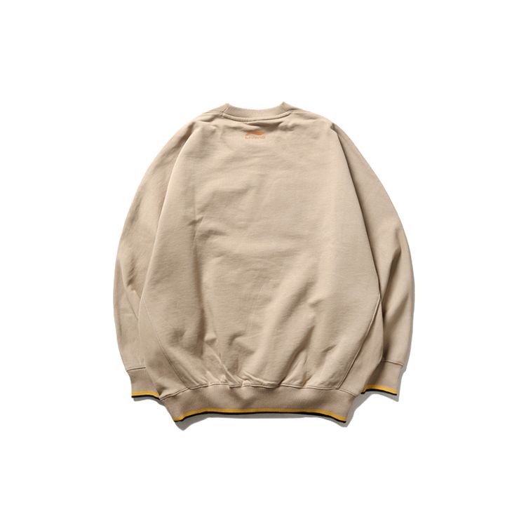 Li Ning Loose Fit Pullover Long Sleeve Sweatshirt Men Sweatshirt Khaki AWDP725-3