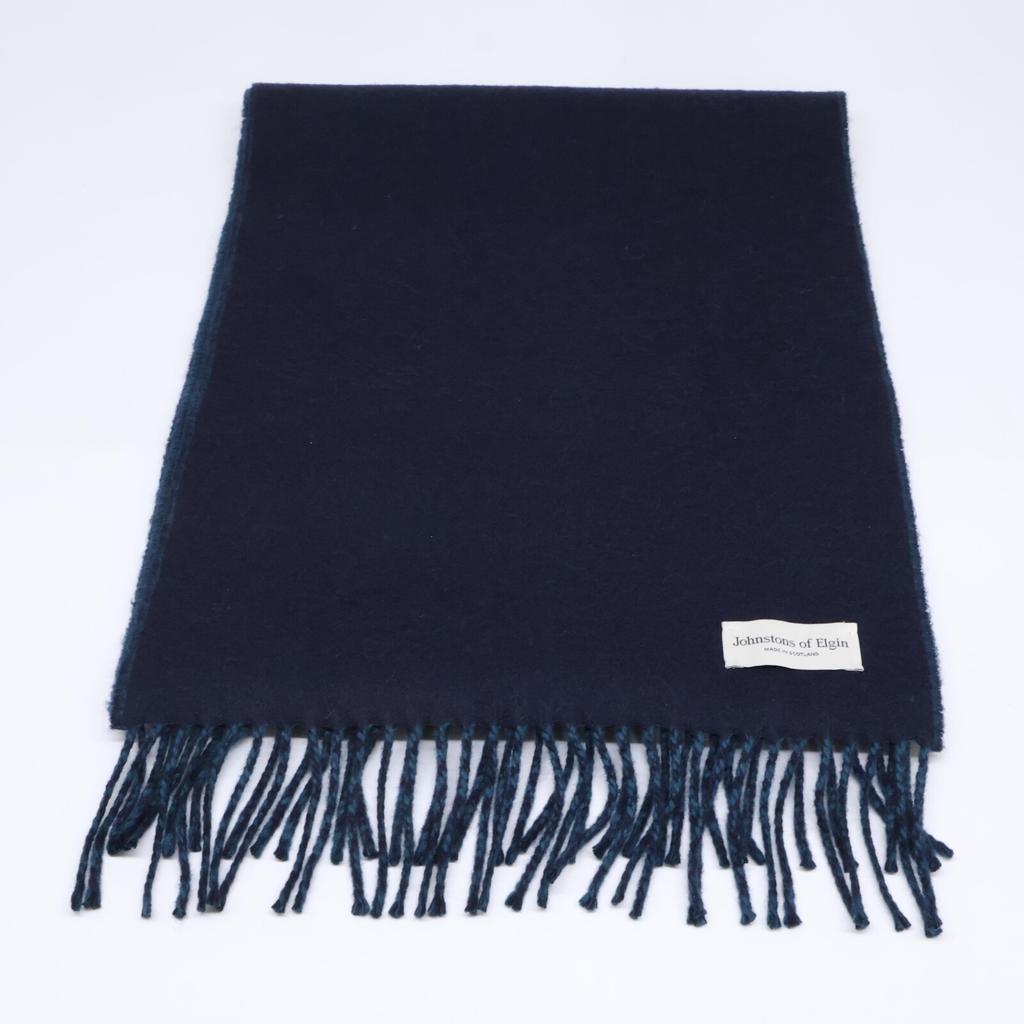 JOHNSTONS fringe Scarf Navy / GreenUsed
