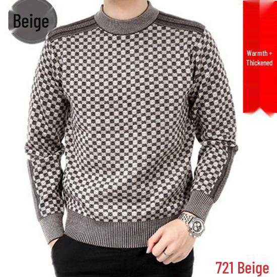 

2024 New Style Thickened Mercerized Wool Jacquard Round Neck Sweater for Men L for 50-55 kg