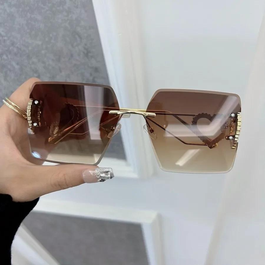 Colorful Square Sunglasses Women Men Rimless Sun Glasses Female Male Designer Brand Unisex Travel Outdoor