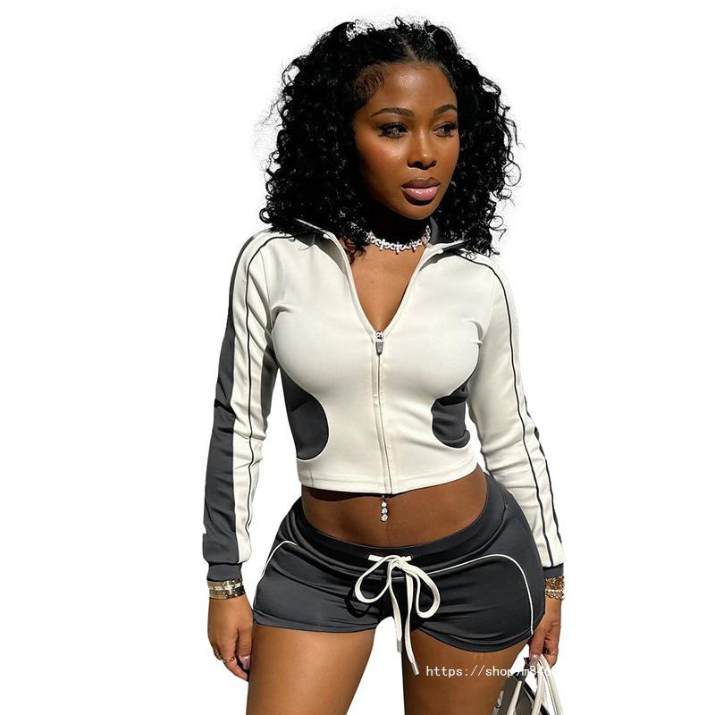 Stand-Up Collar Fitness Jacket & Top Set