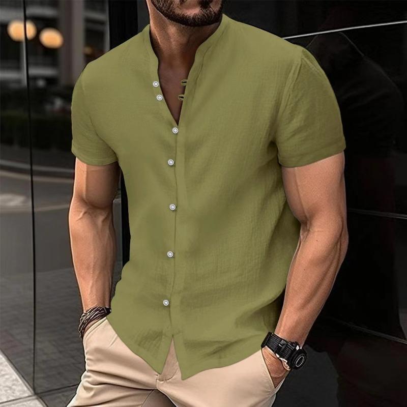 

Summer Men s Casual Cotton Hemp Polo Short Sleeve Stand Collar XXXL