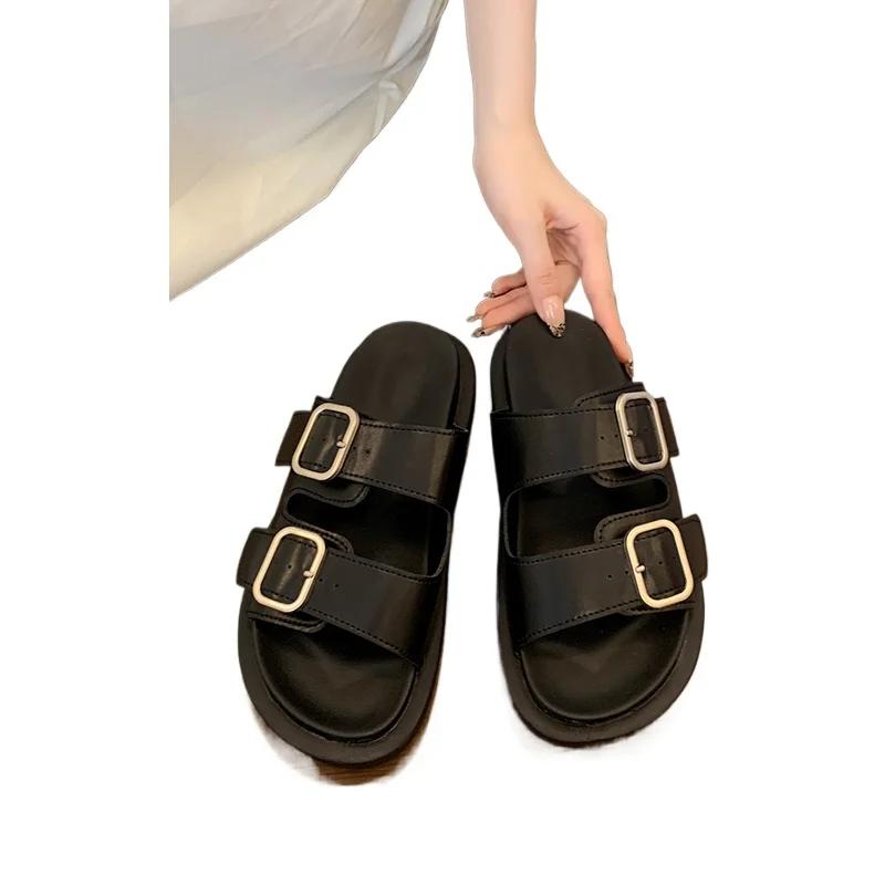 Women's Shoes  Fashion Open Toe Women's Slippers New Belt Buckle Outdoor Casual New Summer Best Seller Rome Flat Slippers