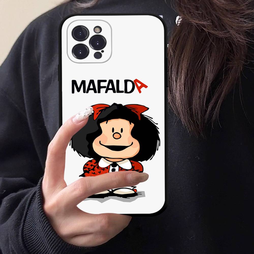 Hot Mafalda Black Silicone TPU Phone Case For Iphone17 Air 16 15 14 13 12 Pro 11 Pro Max Plus Protective Lens Cover Case