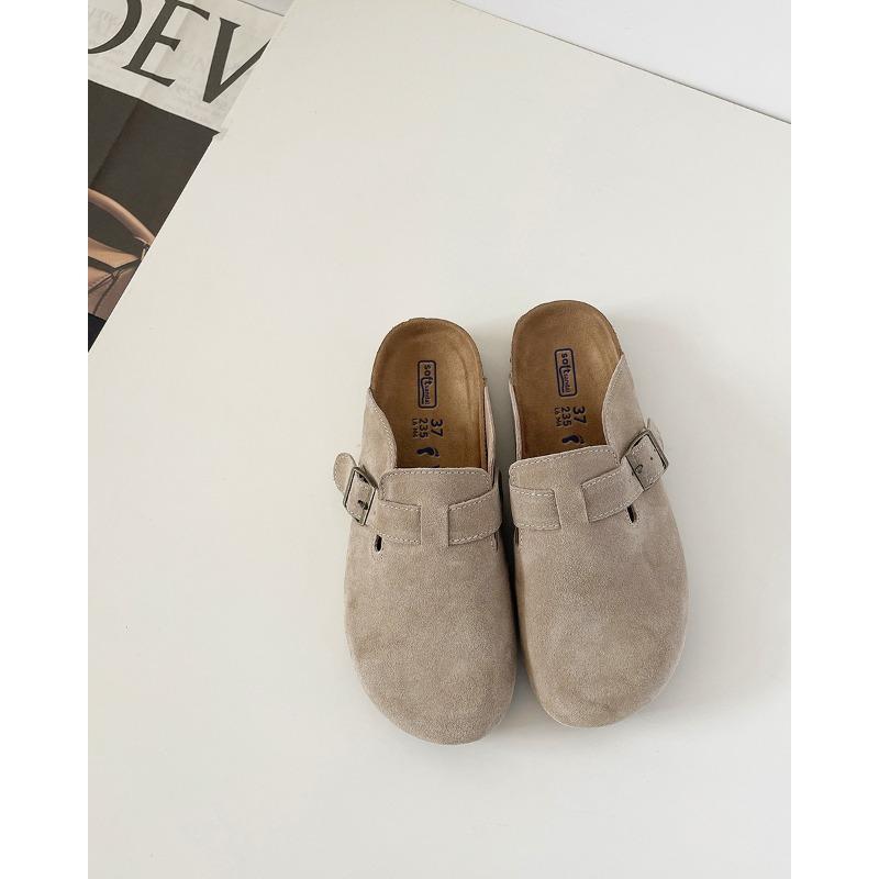 [Trendy] Leather Platform Slippers Women's Spring and Autumn New Outer Wear Fishing Boken Half Drag Lincoln