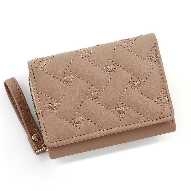 Women's Tri-Fold Embroidered Heart Wallet with Multi-Card Slots and Leather Coin Purse